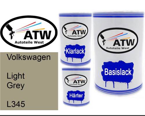 Volkswagen, Light Grey, L345: 500ml Lackdose + 500ml Klarlack + 250ml Härter - Set, von ATW Autoteile West.